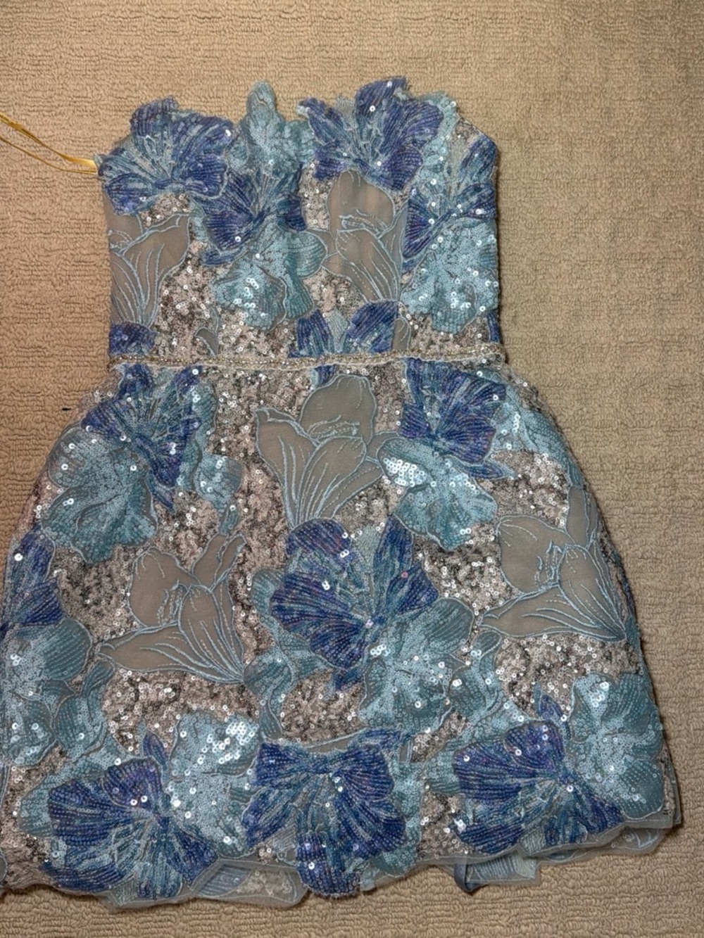 Jasmine Maraya Strapless Mini Dress in Powder Blue Multi